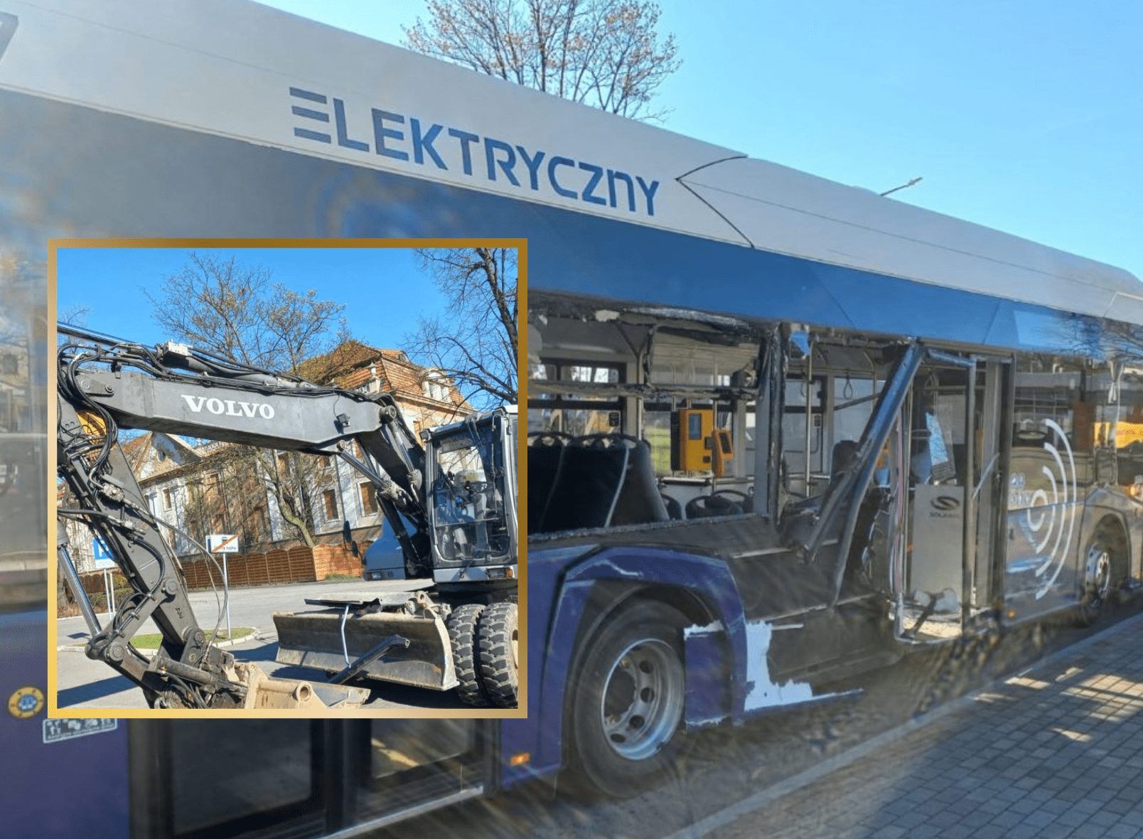 Zderzenie autobusu MPK z koparką w Legnicy. Operator uciekł… ale sam zgłosił się na policję