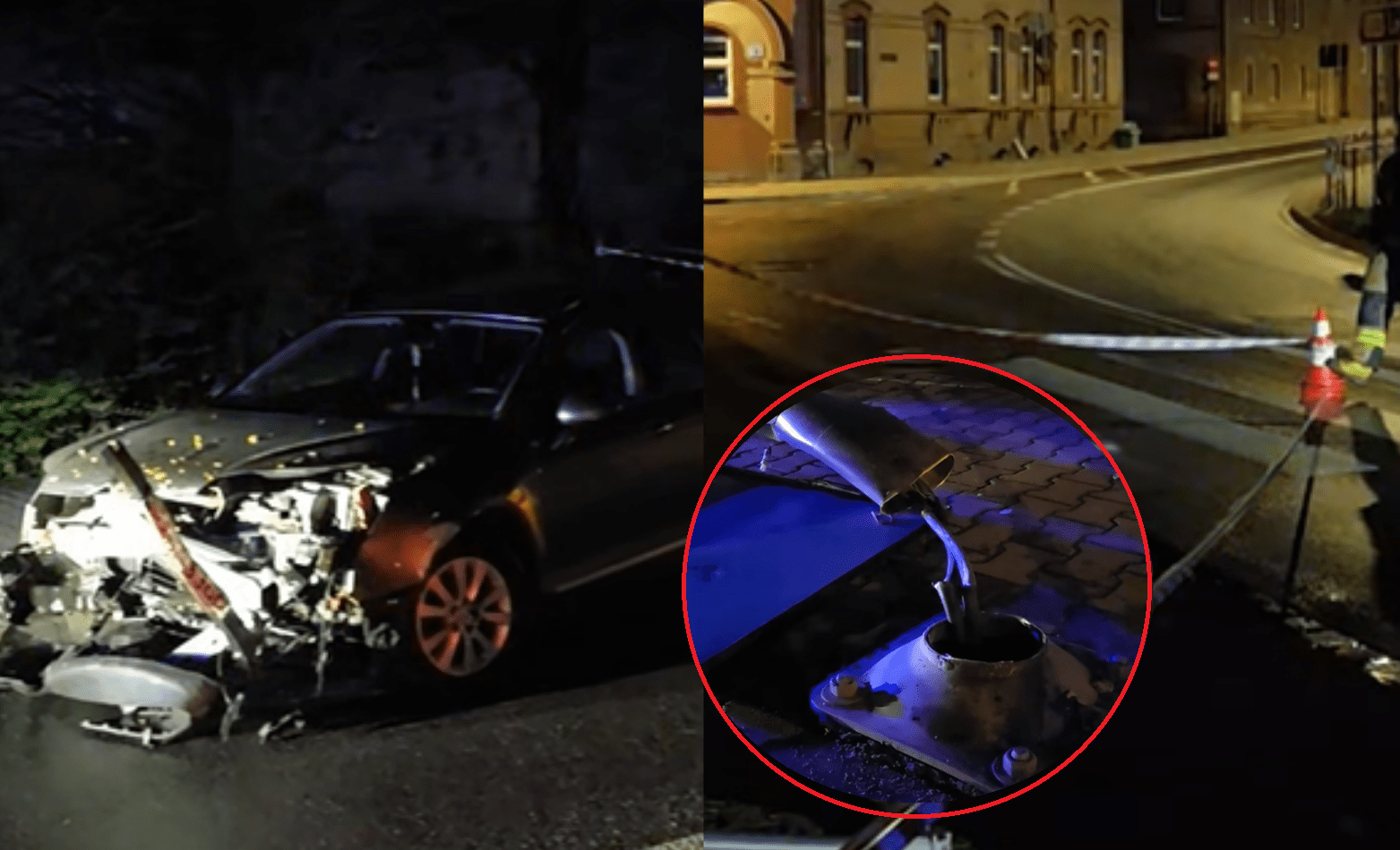 Rozpędzone audi ścięło latarnię i uszkodziło dwa auta. Nocna kolizja w Jaworze